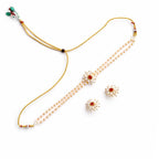 Anuradha Art Jewellery traditional white and golden pearl with red stone stud flower Mogra/Parijat/handmade/handcrafted necklace jewellery for women and girls.
