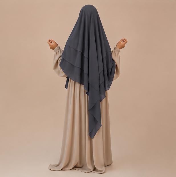 TRIPLE LAYER KHIMAR HIJAB/MULTI LAYER HIJAB/FULL SIZE KHIMAR LAYER (CEMENT GREY)