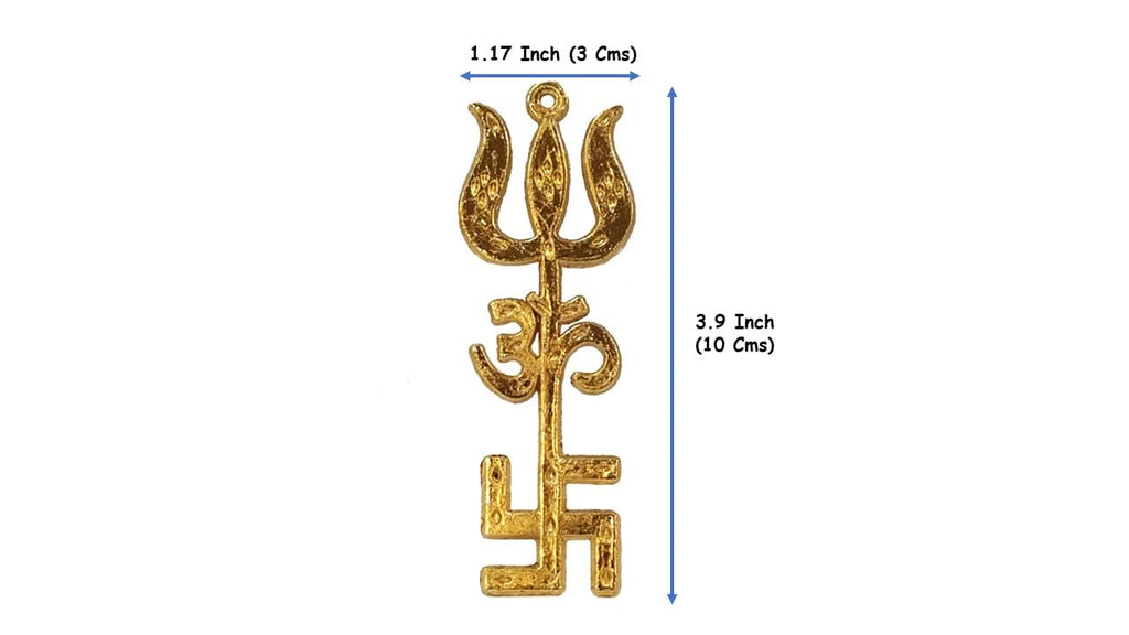 YAABEE Golden Trishakti Sculpture - Brass, 10 Cms (3.5 Inch) Long, Hanging, Decorative Wall Art for Home, Temple, Car, Door