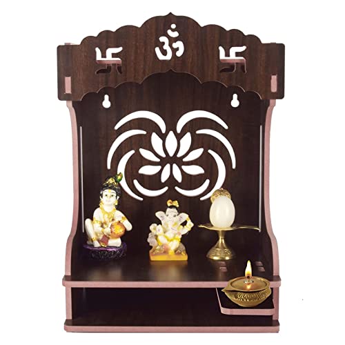 Nexat Wooden Readymade Wall Hanging Puja Temple for Home God Stand for Pooja Room Mandir Wood Devghar Stand for Office and Shop Nexat-392