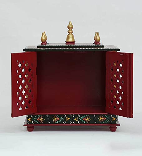 Jodhpur Handicrafts Wooden Temple Pooja Ghar Wood Handcrafted Hindu Mandir Pooja Ghar Mandapam Worship Wall Hanging Wall D?cor Art MDF Temple Size (LXBXH) (18X9X22) INCH (RED)