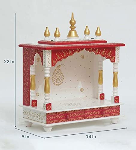 Jodhpur Handicrafts MDF Wood Home Temple Mandir for Big Size Temple for Home with Door Pooja Stand for Home Wall Mount(18 inch x 9 inch x 22 inch, White & Red) Jord702WR