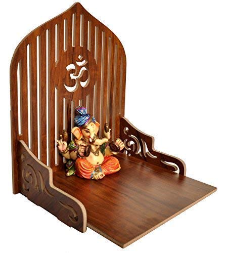 MELANA Wooden Wall Mount Temple for Home Shop Office | Art and Craft Wooden Temple | Home Temple | Puja Mandir |Wall Hanging and Table Top Home Mandir Temple (Brown Color)