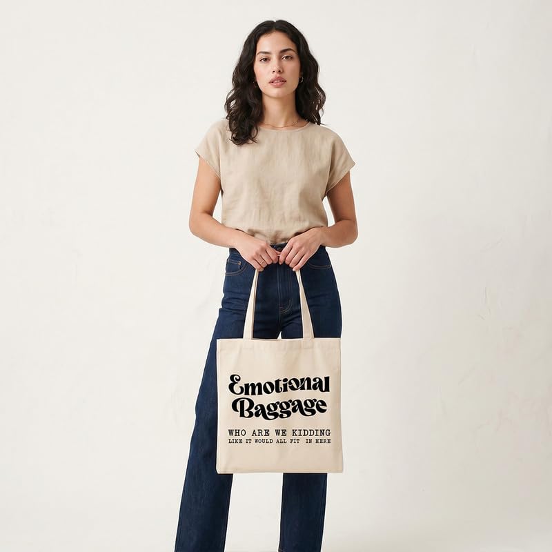 The Korhean Store Unisex-Adult Emotional Baggage Aesthetic Eco-Friendly Tote Bag For College, Travelling, Shopping, Office, Beach & Daily Use, Ecofriendly & Reusable, Premium Canvas Cotton (White)