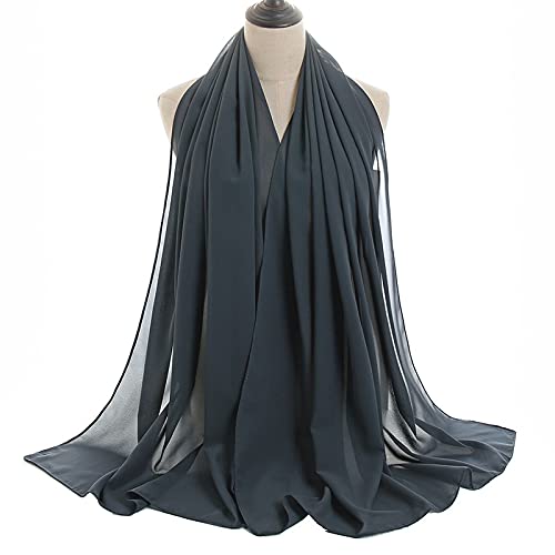 YOUR SMILE for Women Lightweight Breathable Solid Color Soft Chiffon Long Fashion Scarves Sunscreen Shawls (Dark Blue)