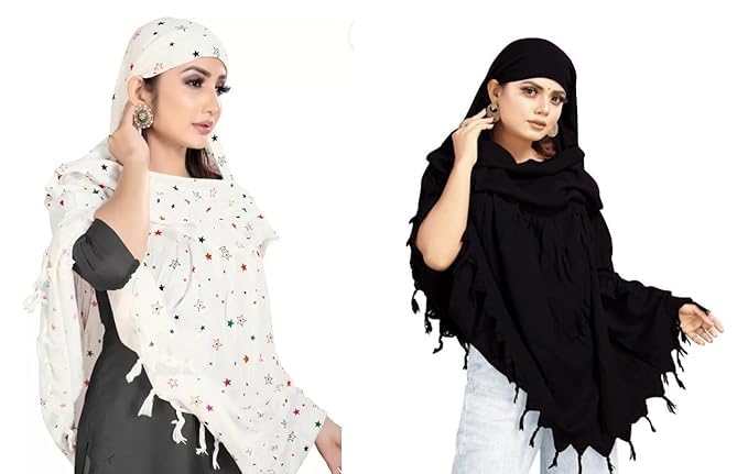 COMBO Women Cotton Stylish Hand Printed Scarf - Anti Pollution Full Face Cover With UV Sun Rays Protection Scarf (WHITE-BLACK)