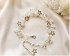 Aesthetic White Crystal Charm Bracelet for Girls | Handmade Y2K Star and Heart Beaded Bracelet with Adjustable Extension Chain by LOOPITSHOP