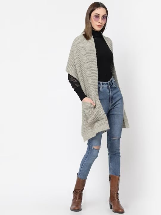 513 Women's Acrylic Woolen Self Design Casual Warm Winter Wear Muffler With Pocket Scarf Stole