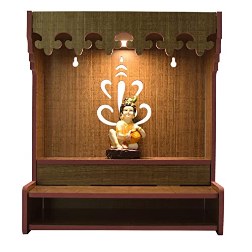 Lakhaji Handmade Beautiful Wooden Temple/Puja Mandir/Wall Hanging and Table Top Home Mandir Temple/Home Decor Beautiful Wooden Temple with LED Light-528