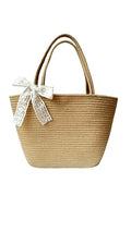 Tvineco Women Beach Tote boho bags for women with Decorative Lace Bow, Handmade Beige Jute Bag