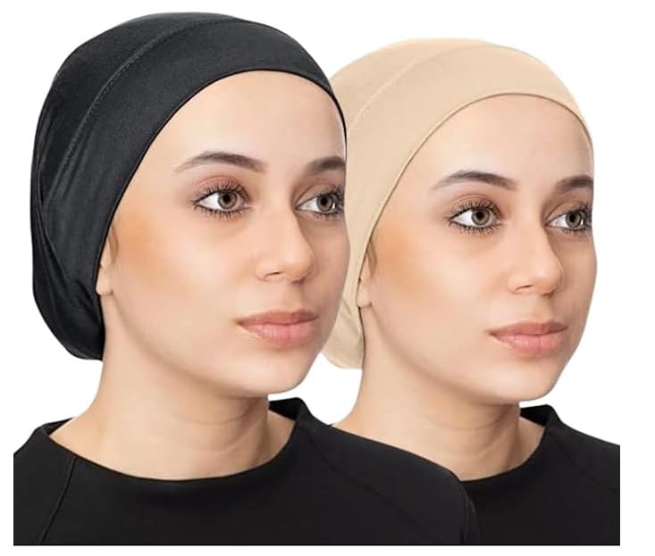 PAROPKAR Women Hijab Undercap Hijab Scarf For Muslim Women Under Scarf Hijab Cap Solid Colour Hijab Tube Unisex Stretch Dreadlocks Tube Neck Gaiter & Neck Warmern Bandana (Black Beige)