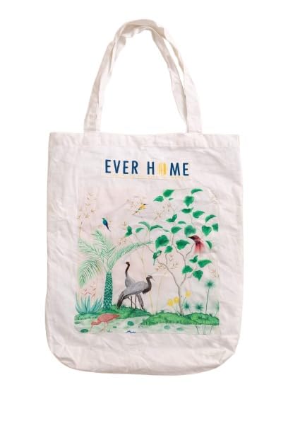 EVER HOME 100% Cotton Reusable Tote Bags | Outer Pocket, Utility Tote bags for Shopping/Grocery Bag & Daily use(Size 45x35x15 cm) (1, Multi1)