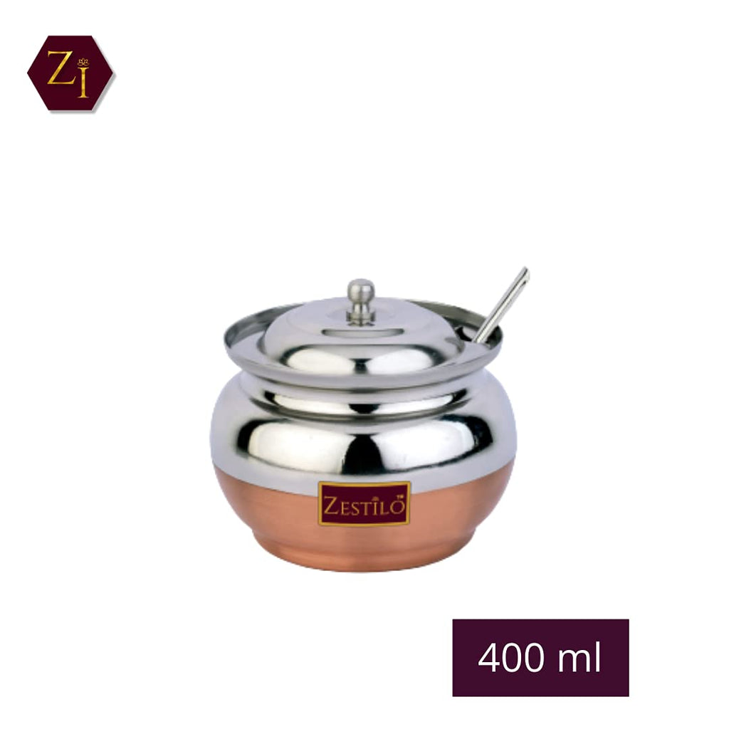 ZESTILO Stainless Steel Ghee Pot Copper bottom Finish Ghee Container for Kitchen | Multipurpose Oil Container | Capacity of 400 ml