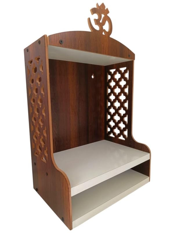 New Premium OM Jali Mandir, Wall Mount Temple, Home and Office Wall Mount and Table Top Temple, Puja Ghar, Dev Ghar, Brown & White