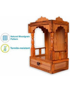 Beautiful Wooden Pooja Mandir for Home & Office | Wall-Mounted Temple with LED Spot Light & Storage | Handcrafted Art & Craft Pooja Stand | Elegant Puja Mandap for Home Temple (32D x 32W x 45H cm)