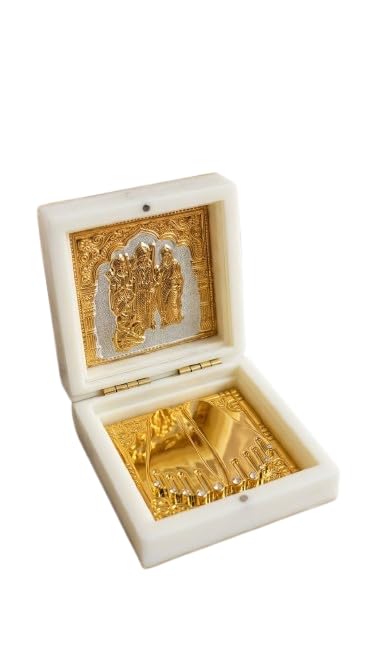 Ram Darbar Photo Frame,Pocket Temple with Charan Paduka, Gold Plated, Ram Parivar Photo Gift Box