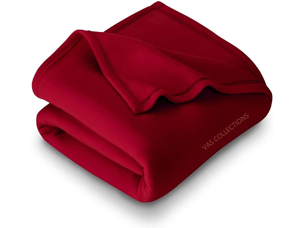 VAS COLLECTIONS® All Season Polar Fleece Blanket | Double 220x230 cm, Red & Maroon Kafalo