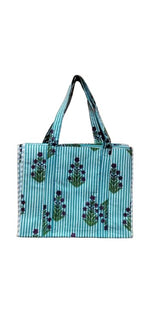 HOUSE OF GULAB Green Pink Cotton Tote Bag Reusable Shopping Bag Printed Canvas Cloth Carry Bag with Long Handle for Women & Men Eco Friendly Grocery Storage Travel Bag 15x18 Inch (Green & Pink)