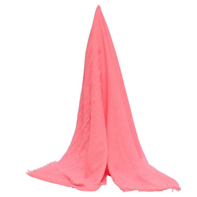 IBA ISBA COLLECTIONS Crinckle Cotton Hijab | Scarves with Pearls Studded | Peach Color | 180 * 90cms |