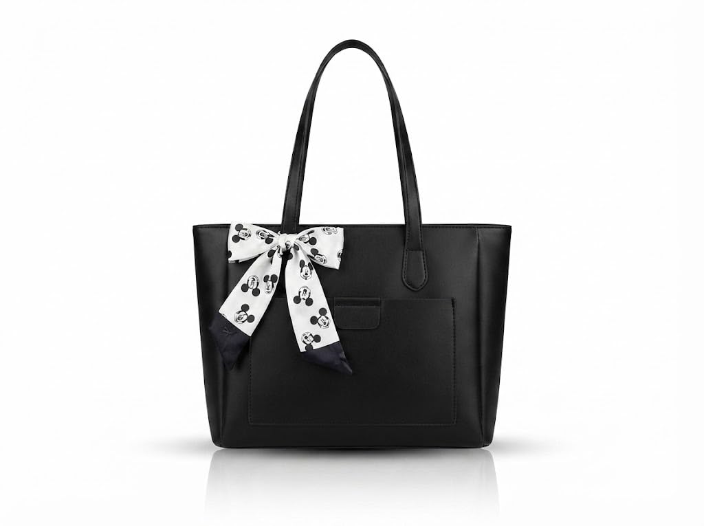 PAVILONN Women Tote Bag PU Leather Handbag Beige | Ladies Shoulder Bag for Women Office College | Large Designer Handbag with Bow Detail, Stylish Daily Use Fashion Bag (Black)