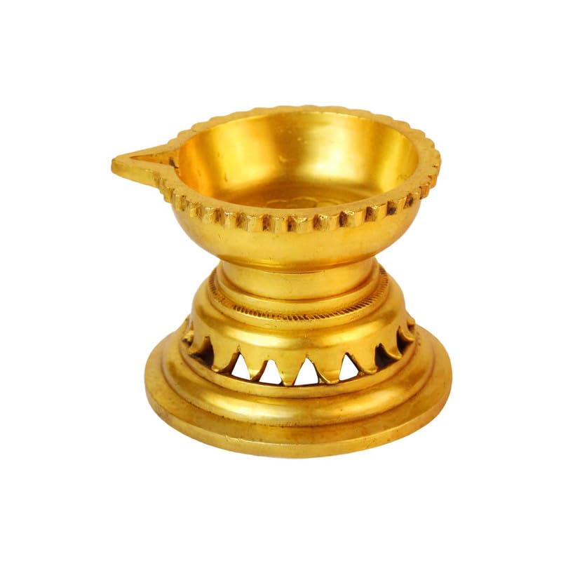 Svarup Pure Brass Arti Diya for Pooja Deepak Akhand Jyot Diyas for Puja Diwali Gift Gold Color Pack of 1