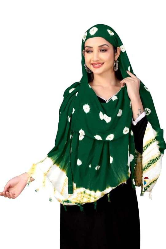 HETVIN Cotton Long Scarf Cum Mask Scarves Usable for Vehicle Driver | White Printed Design Fabric | Universal Size | Soft & Breathable Sun Protection | For Girl & Women (Jiya - Green)