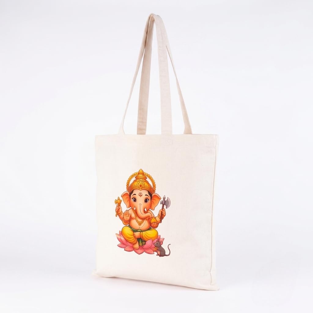 aurora trading Cotton Tote Bag with Sacred God Prints (1, GANESHA)