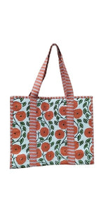 HOUSE OF GULAB Orange Cotton Tote Bag Reusable Shopping Bag Printed Canvas Cloth Carry Bag with Long Handle for Women & Men Eco Friendly Grocery Vegetable Storage Travel Bag 15x18 Inch (Orange)
