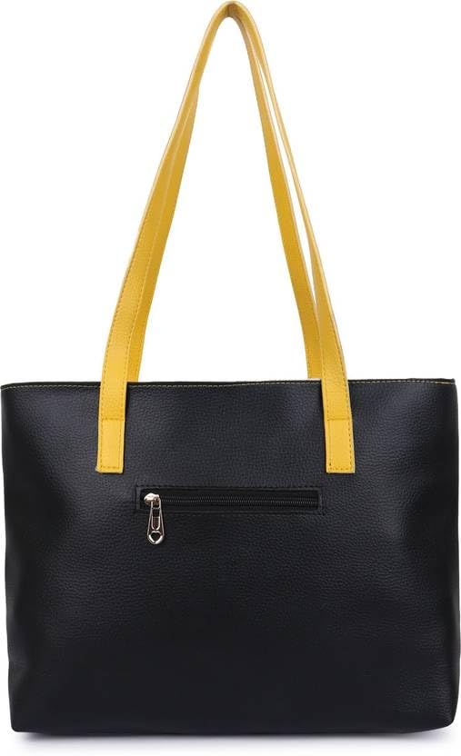 Nexeura Women’s Stylish Handbag | Premium PU Leather Tote Bag for Women | Large Capacity Shoulder Bag for Office, College & Daily Use (BLACK, YELLOW)
