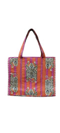 HOUSE OF GULAB Pink Orange Cotton Tote Bag Reusable Shopping Bag Printed Canvas Cloth Carry Bag with Long Handle for Women & Men Eco Friendly Grocery Storage Travel Bag 15x18 Inch (Pink & Orange)