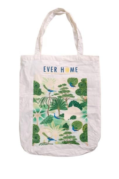 EVER HOME 100% Cotton Reusable Tote Bags | Outer Pocket, Utility Tote bags for Shopping/Grocery Bag & Daily use(Size 45x35x15 cm) (1, Multi5)