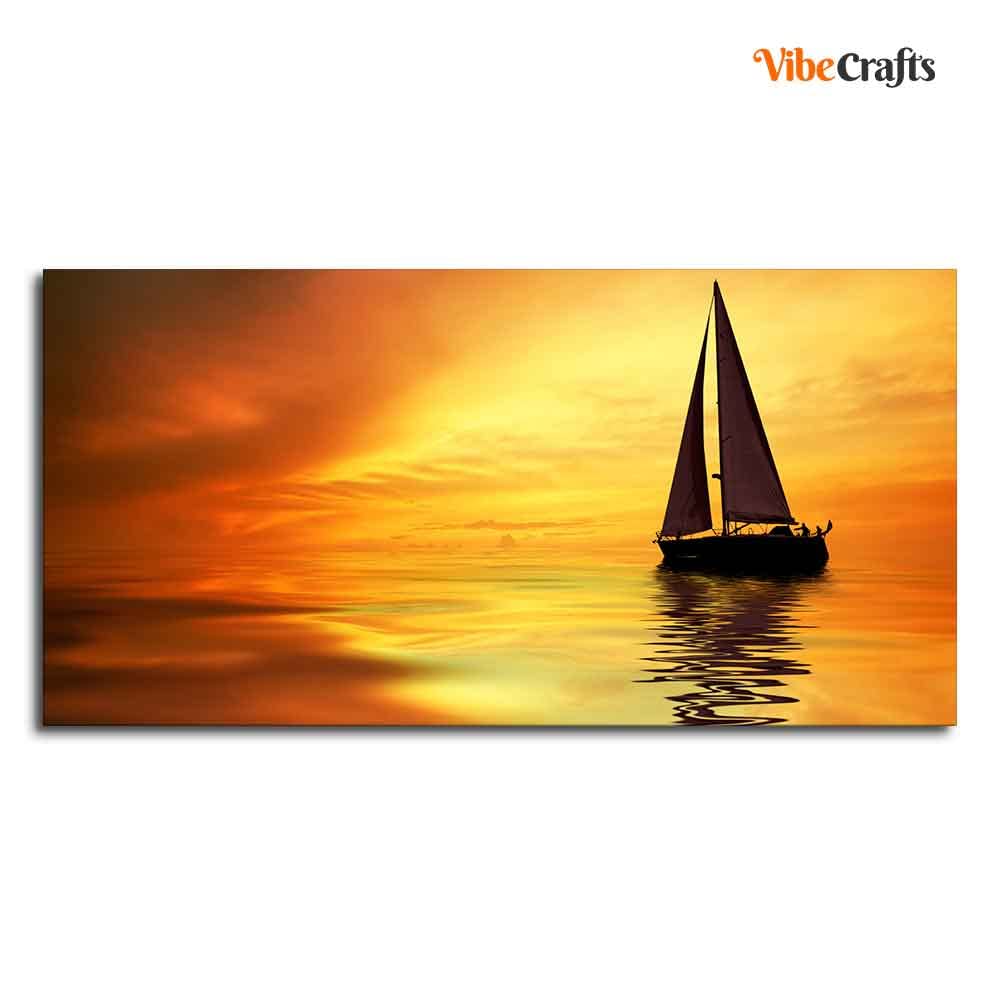 VIBECRAFTS Canvas Paintings for Living Room Drawing Room Sailing In Sunset Canvas Wall Painting Fitted With Wooden Frame for Home | Office | Gift (PTVCH_2331)