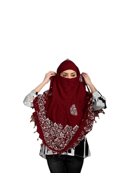 HETVIN Cotton Long Scarf Cum Mask Scarves Usable for Vehicle Driver | White Printed Design Fabric | Universal Size | Soft & Breathable Sun Protection | For Girl & Women (Wax Batik - Maroon)
