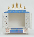Jodhpur Handicrafts MDF Wood Home Temple Puja Mandir Home Temple Pooja Mandir with Door Pooja Room Stand (18 inch x 12 inch x 24 inch, White & Blue)