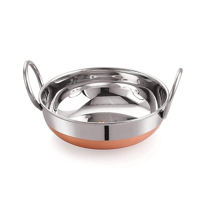Stainless Steel Copper Bottom Kadhai with Strong Handles | Heavy Duty Indian Cooking Kadai | 5 Litre