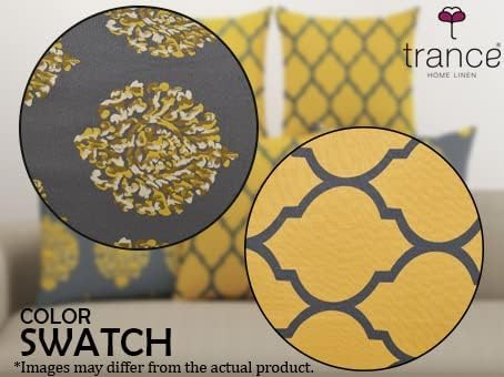 Trance Home Linen Premium 100% Cotton 18X18 Inch Cushion Covers Only | Throw Pillow/Small Cushion Pillow Covers (18X18 Inch | 45Cmx45Cm, Dori & Damask Mustard Yellow) Set of 5, 180 TC