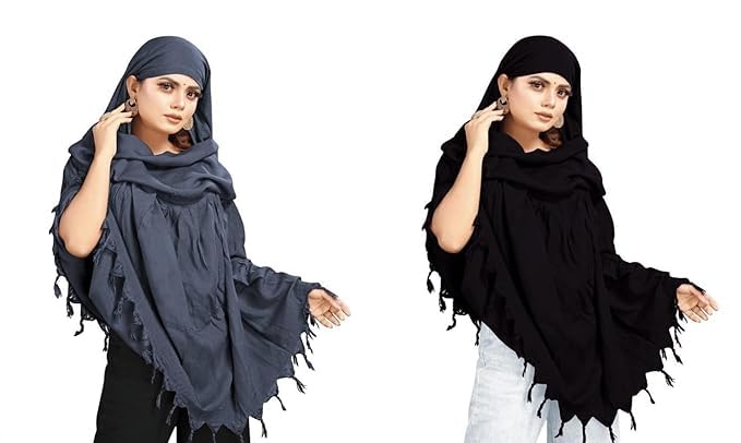 COMBO Women Cotton Stylish Hand Printed Scarf - Anti Pollution Full Face Cover With UV Sun Rays Protection Scarf (grey-black)
