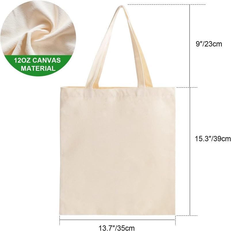 Metsi Cotton Tote Bag for Women, 13x15 Reusable Cotton Tote Bags with Zipper, Blank DIY Craft Bag for Multi-Purpose, Painting, Shopping, School, Beach, Gym and Groceries, Pack of 6