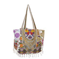PREET GALLERY Handmade Cotton Patchwork Tote Bag, Multicolour, Double Handle|Women's Shoulder Bag, Pure Cotton Tote Bag, Handmade Patchwork Design (Off White Multicolor)