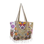 PREET GALLERY Handmade Cotton Patchwork Tote Bag, Multicolour, Double Handle|Women's Shoulder Bag, Pure Cotton Tote Bag, Handmade Patchwork Design (Off White Multicolor)