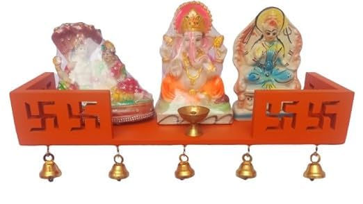 B Pooja Mandir for Home | Wall Mounted Wooden Temple for Home & Office | Lightweight | Easy to Assemble | Small Pooja Stand | Singhasan for God | Puja Mandir (1, Orange)