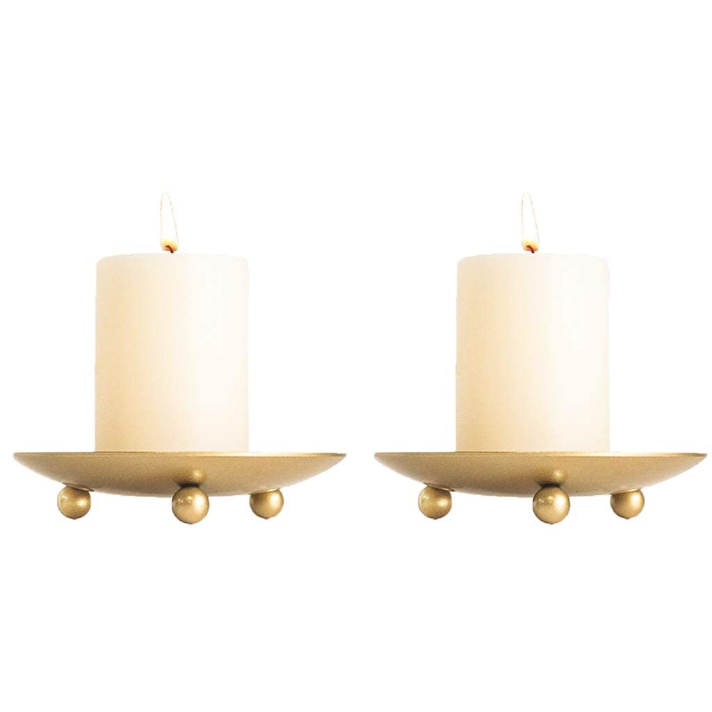 Home4Decor Gold Iron Plate Candle Holder, Decorative Iron Pillar Candle Plate, Set of 2, Pedestal Candle Stand for LED & Wax Candles, Incense Cones, Spa, Weddings (2 pcs)