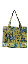 HOUSE OF GULAB Yellow Green Cotton Tote Bag Reusable Shopping Bag Printed Canvas Cloth Carry Bag with Long Handle for Women & Men Eco Friendly Grocery Storage Travel Bag 15x18 Inch (Yellow & Green)