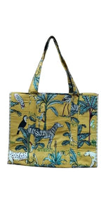 HOUSE OF GULAB Yellow Green Cotton Tote Bag Reusable Shopping Bag Printed Canvas Cloth Carry Bag with Long Handle for Women & Men Eco Friendly Grocery Storage Travel Bag 15x18 Inch (Yellow & Green)