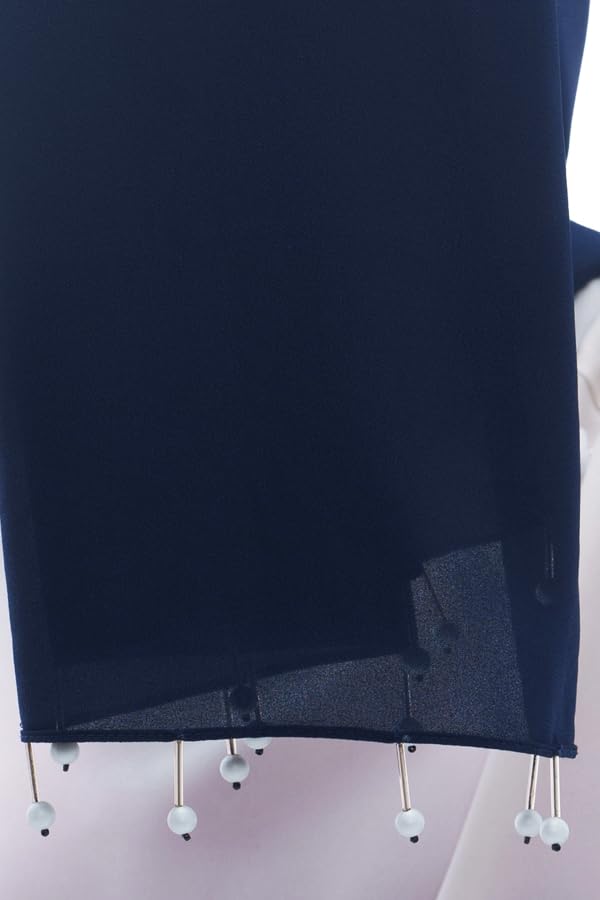 Urshia Georgette Pearl Hijab With Moti Latkan and Diamond Accents (Navy Blue)