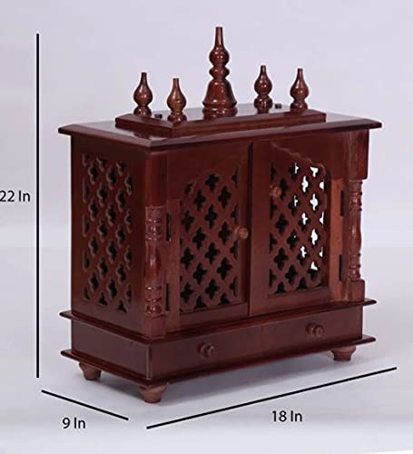Jodhpur Handicrafts MDF Wood HOM.e Temple Mandir for HOM.e Big Size Temple for HOM.e with Door Pooja Stand for HOM.e Wall Mount (18 inch x 9 inch x 22 inch, Honey)