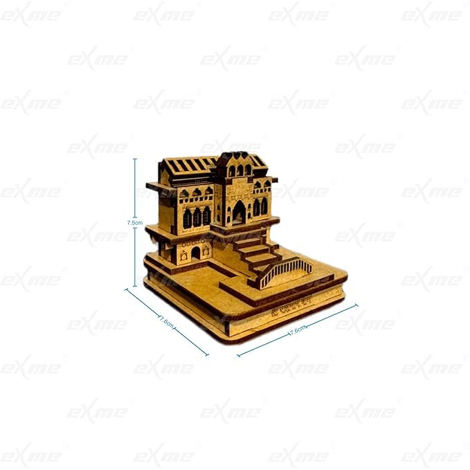 eXme Badrinath Wooden Miniature Temple Statue – Handcrafted Spiritual Mandir Showpiece for Home, Office, Car Dashboard & Gifting | Decorative Idol for Pooja & Festive Decor (W 7.5 x D 7.5 x H 7.5 cm)