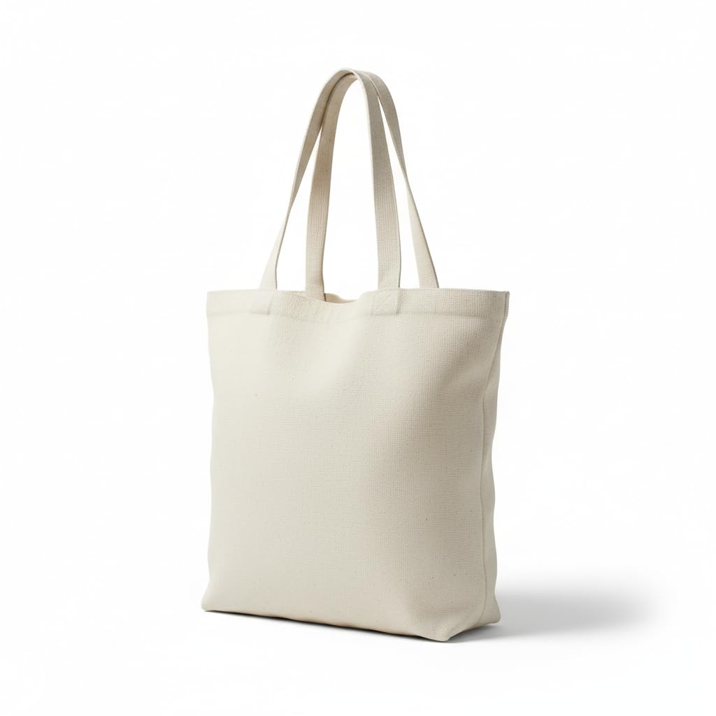 RAVI ARTS Canvas Tote Bag for Women & Men | 14x16 Inch (35.5 x 40.6 cm) | 210 GSM Cotton Fabric | Reusable Shopping Bag with Long Handles | Offwhite | Medium Size | Pack of 6