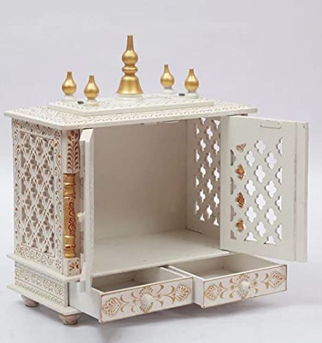 Jodhpur Handicrafts MDF Wood Home Temple Puja Mandir Home Temple Pooja Mandir with Door Pooja Room Stand (18 inch x 9 inch x 22 inch, White)