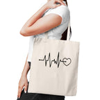 Peach Blossom Reusable Zipper With Pouch Tote Bags, 100% Cotton Shopping/Grocery Bag, Multi-Purpose Bag 5kgs Capacity, Single Pack (Cbag_White_pulseline)